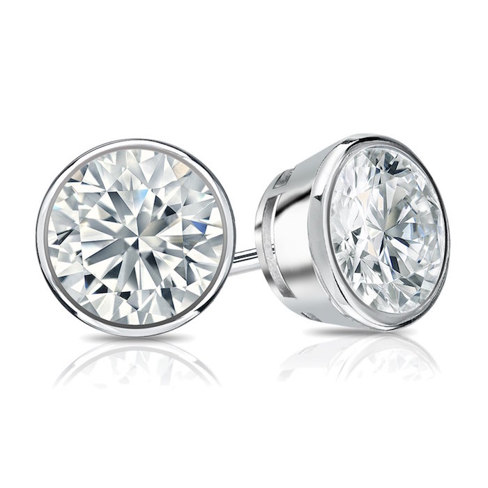Platinum Bezel-set Round Diamond Men's Stud Earrings